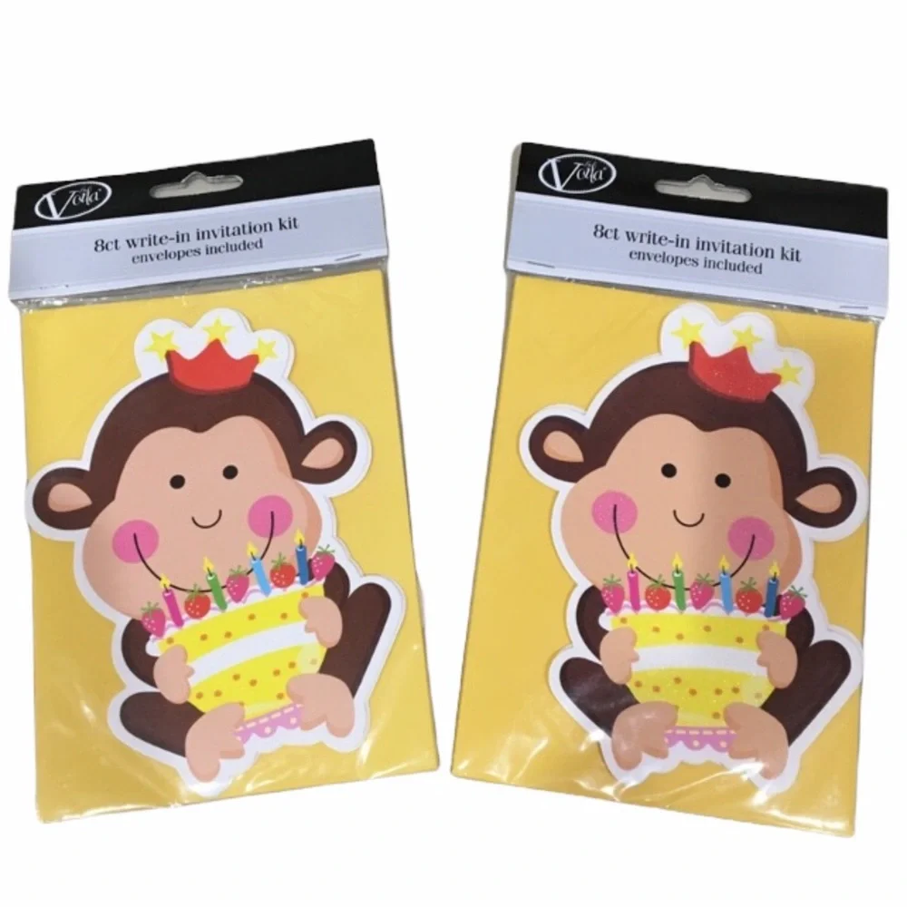 Monkey Birthday Party Invitations Set of 2